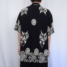 画像4: 総柄 レーヨンオープンカラーシャツ BLACK XL (4)
