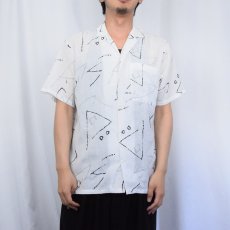 画像2: 90's coppuccino USA製 総柄 ポリ×レーヨン オープンカラーシャツ M (2)