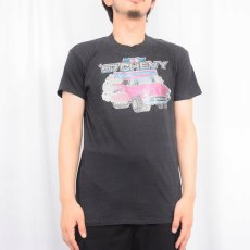 画像2: 80's "57 CHEVY" クラシックカー ラメプリントTシャツ BLACK L (2)