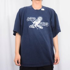 画像2: JESUS SAVES ジーザスプリントTシャツ NAVY 2XL (2)