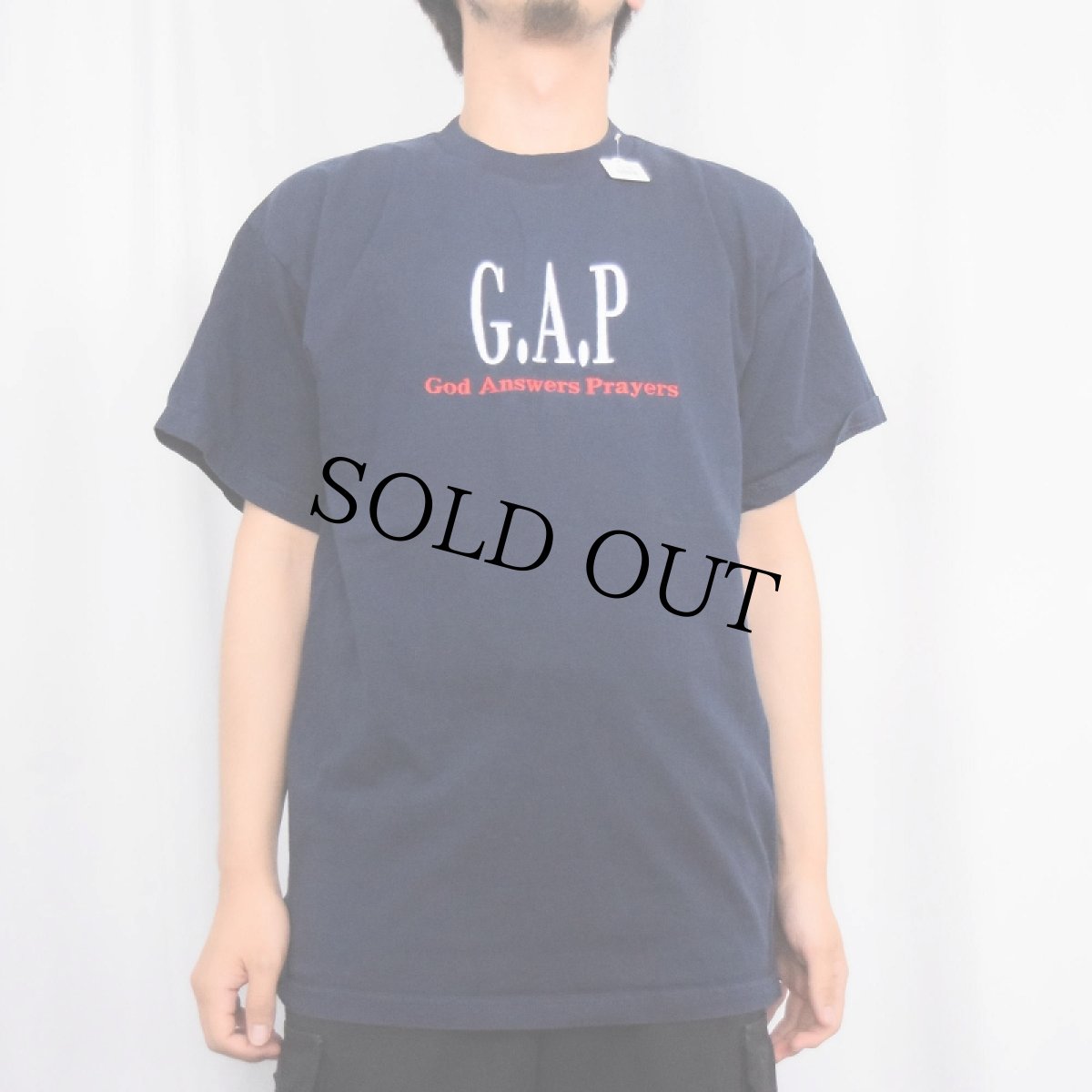 画像2: "God Answers Players" ジーザス パロディプリントTシャツ NAVY L (2)