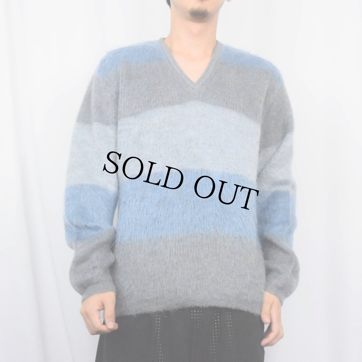 画像5: 60's Penneys TOWNCRAFT ボーダー柄 Vネック モヘアニットセーター M (5)