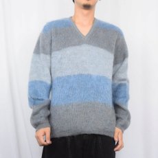画像2: 60's Penneys TOWNCRAFT ボーダー柄 Vネック モヘアニットセーター M (2)