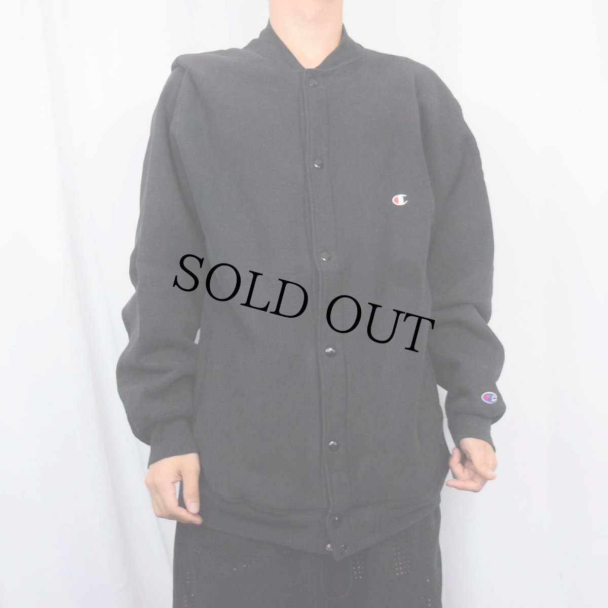 画像2: 90's Champion REVERSE WEAVE USA製 目付き フルスナップ スウェットカーディガン BLACK XL (2)