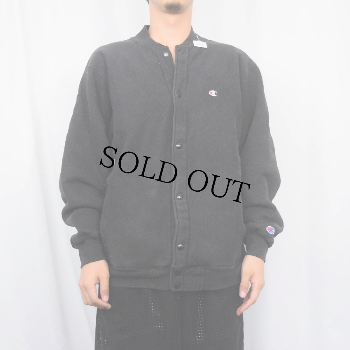 画像2: 90's Champion REVERSE WEAVE USA製 目付き フルスナップ スウェットカーディガン BLACK (2)