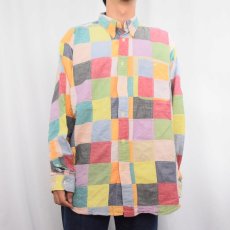 画像2: 90's ORVIS パッチワーク コットンボタンダウンシャツ L (2)