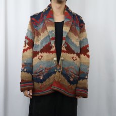 画像2: 80〜90's Ralph Lauren COUNTRY ネイティブ柄 ショールカラー コットンニットガウン L (2)