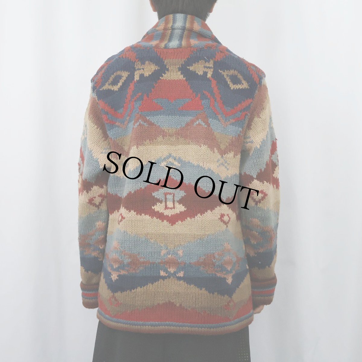 画像3: 80〜90's Ralph Lauren COUNTRY ネイティブ柄 ショールカラー コットンニットガウン L (3)