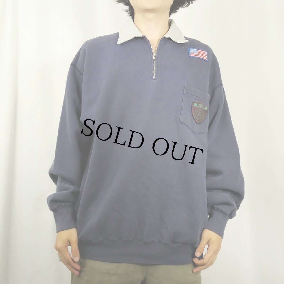 画像2: POLO Ralph Lauren "CREST PATCH" ハーフジップスウェット L (2)