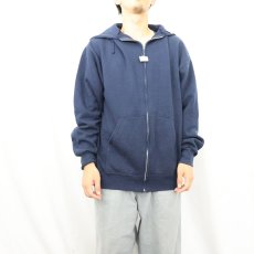 画像2: 90's JERZEES USA製 スウェットジップパーカー NAVY XL (2)