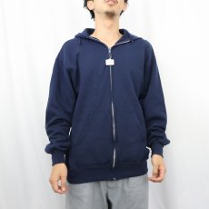 画像2: 90's JERZEES USA製 スウェットジップパーカー NAVY L (2)