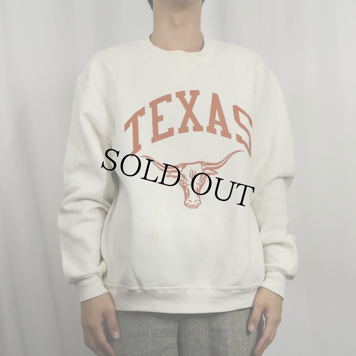 画像2: 80's RUSSELL ATHLETIC USA製 前V "TEXAS" プリントスウェット L (2)