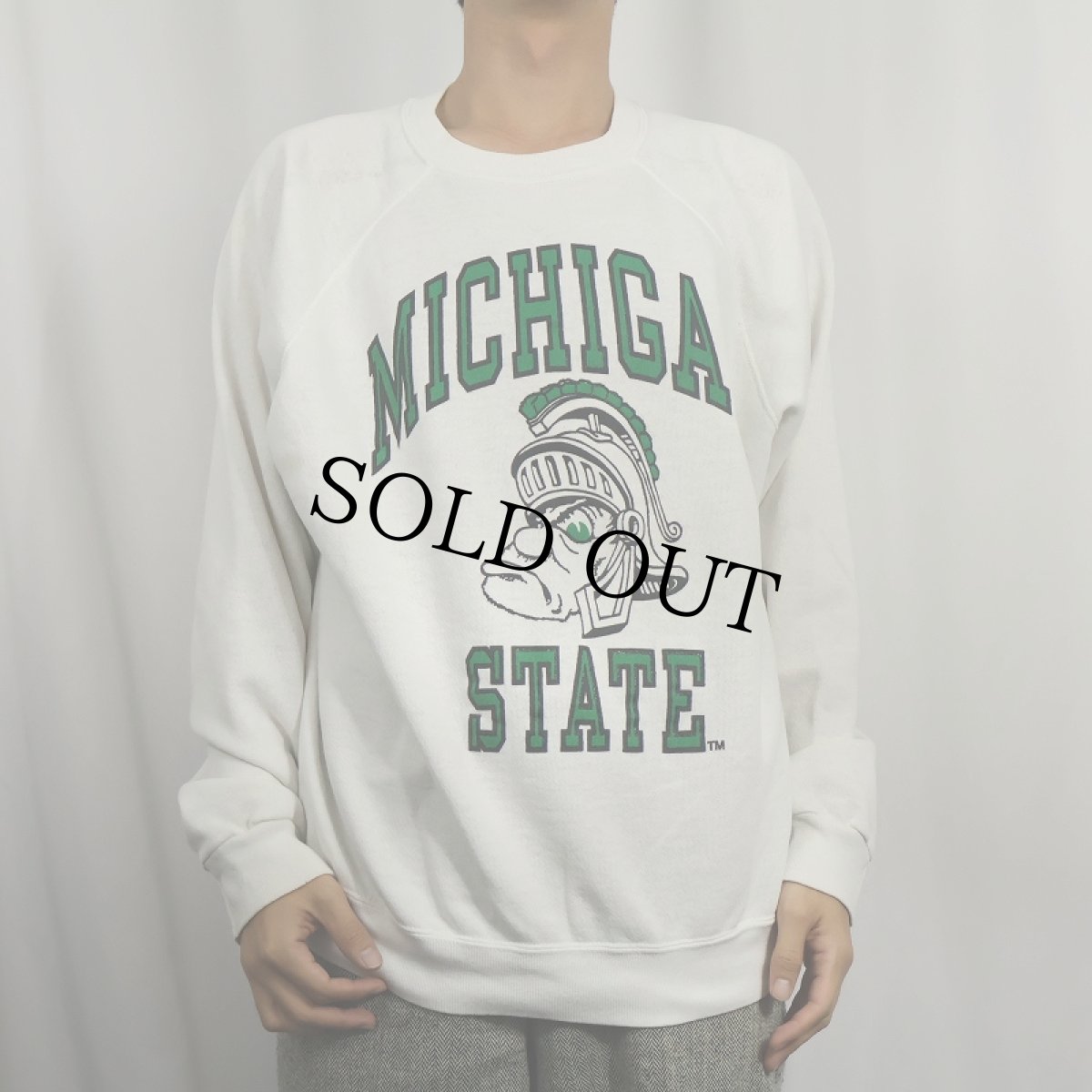 画像2: 90's Tultex "MICHIGAN STATE" 前V プリントスウェット XL (2)