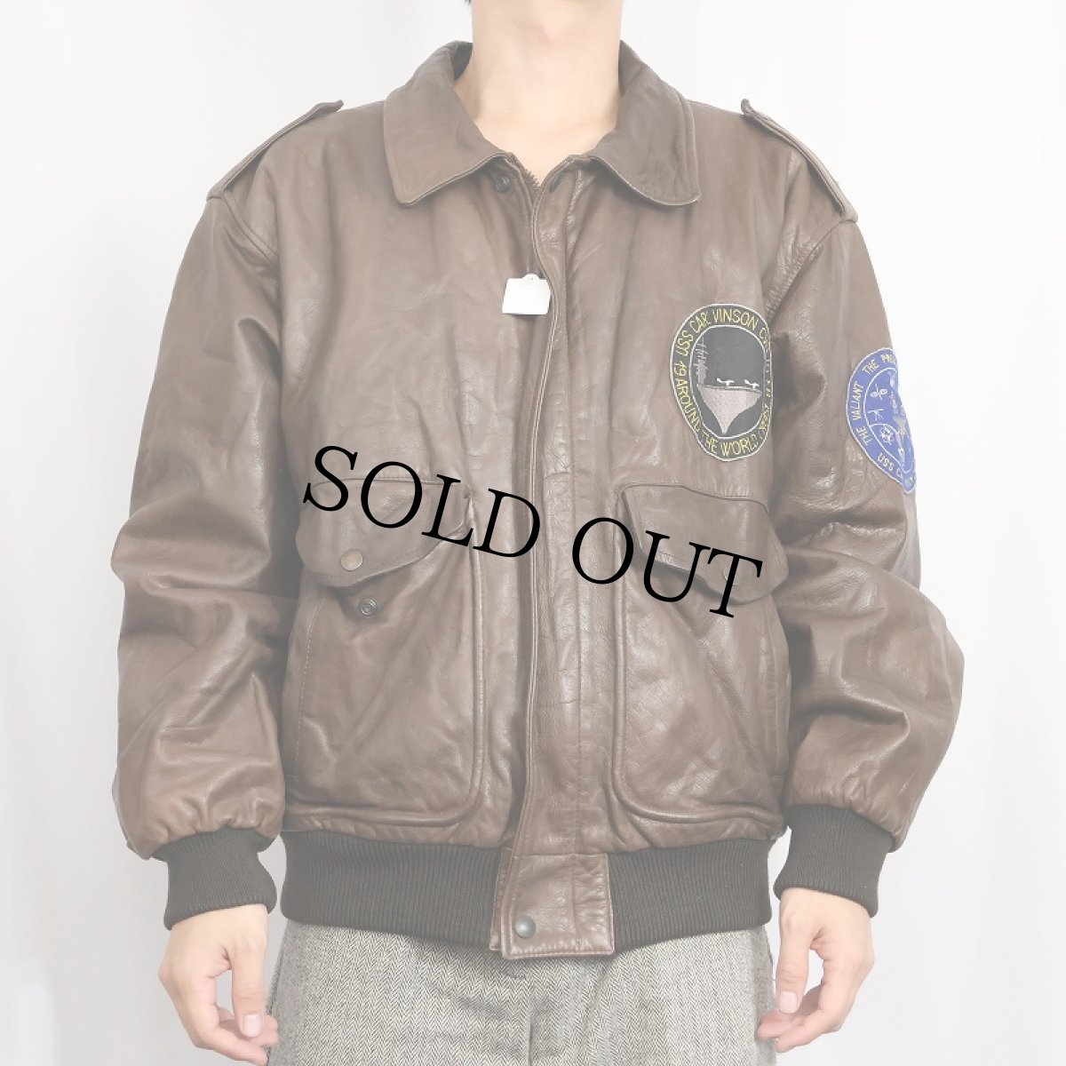 画像2: 80〜90's "A-2 TYPE" パッチ付き レザーフライトジャケット M (2)