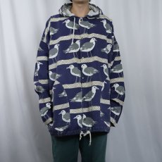 画像2: 80〜90's MICHIGAN RAG USA製 カモメ柄 コットンパーカー NAVY L/XL (2)