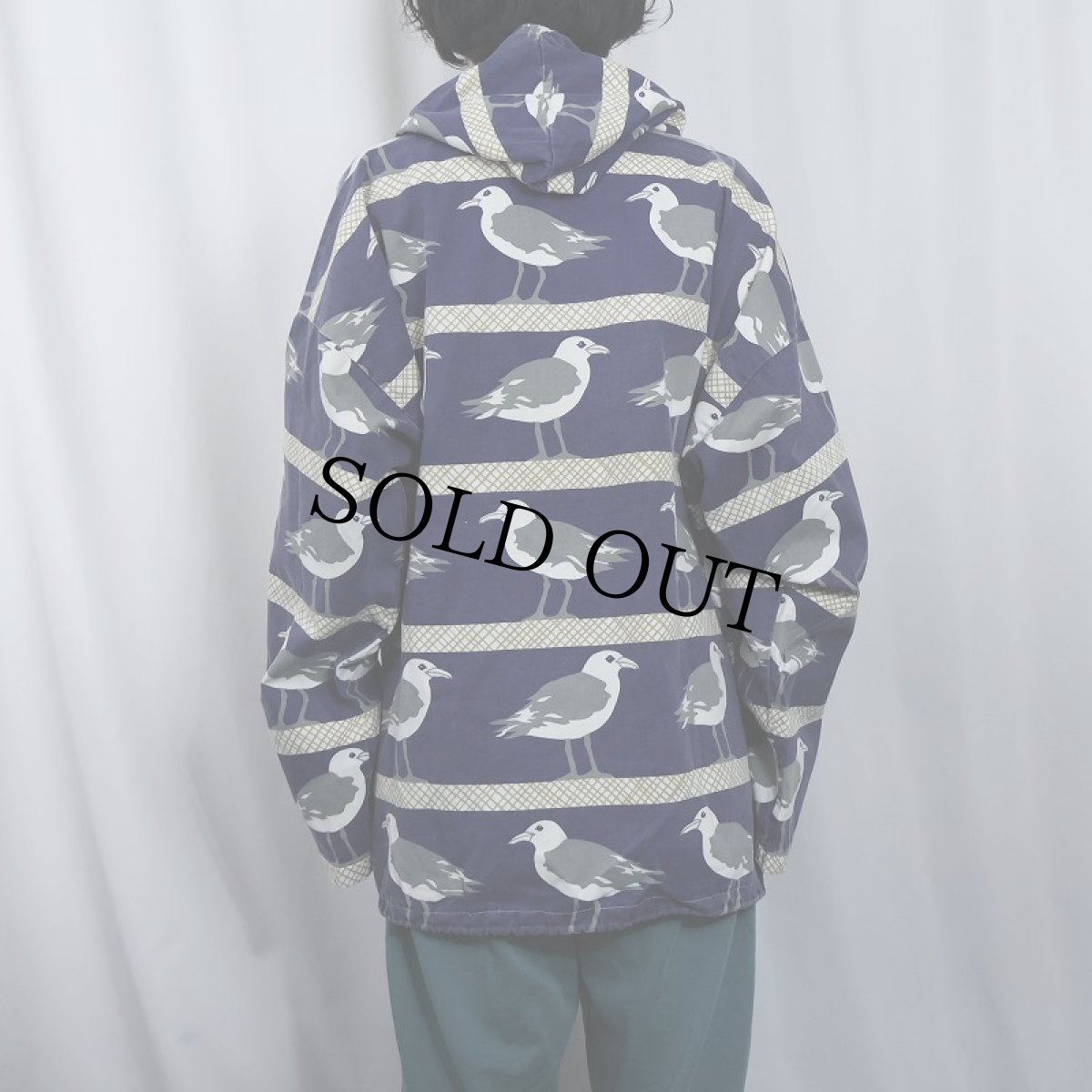 画像3: 80〜90's MICHIGAN RAG USA製 カモメ柄 コットンパーカー NAVY L/XL (3)