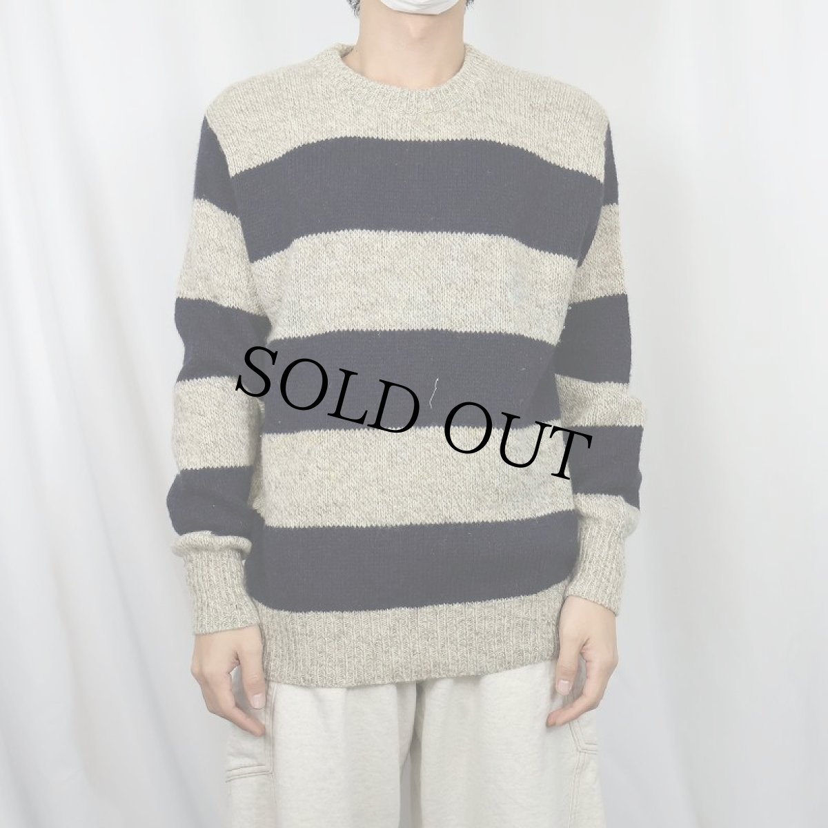 画像2: 80's L.L.Bean USA製 ボーダー柄 ウールニットセーター L (2)