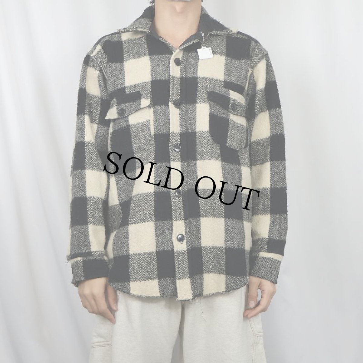 画像2: 90's MELTON USA製 バッファローチェック柄 ウールシャツジャケット L (2)