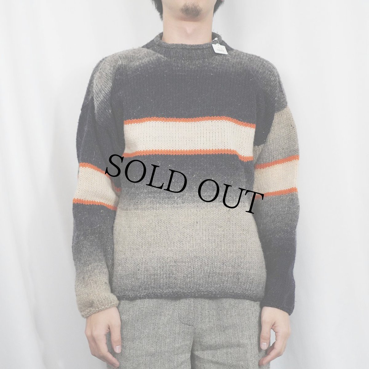 画像4: グラデーションデザイン ロールネック ウールニットセーター (4)