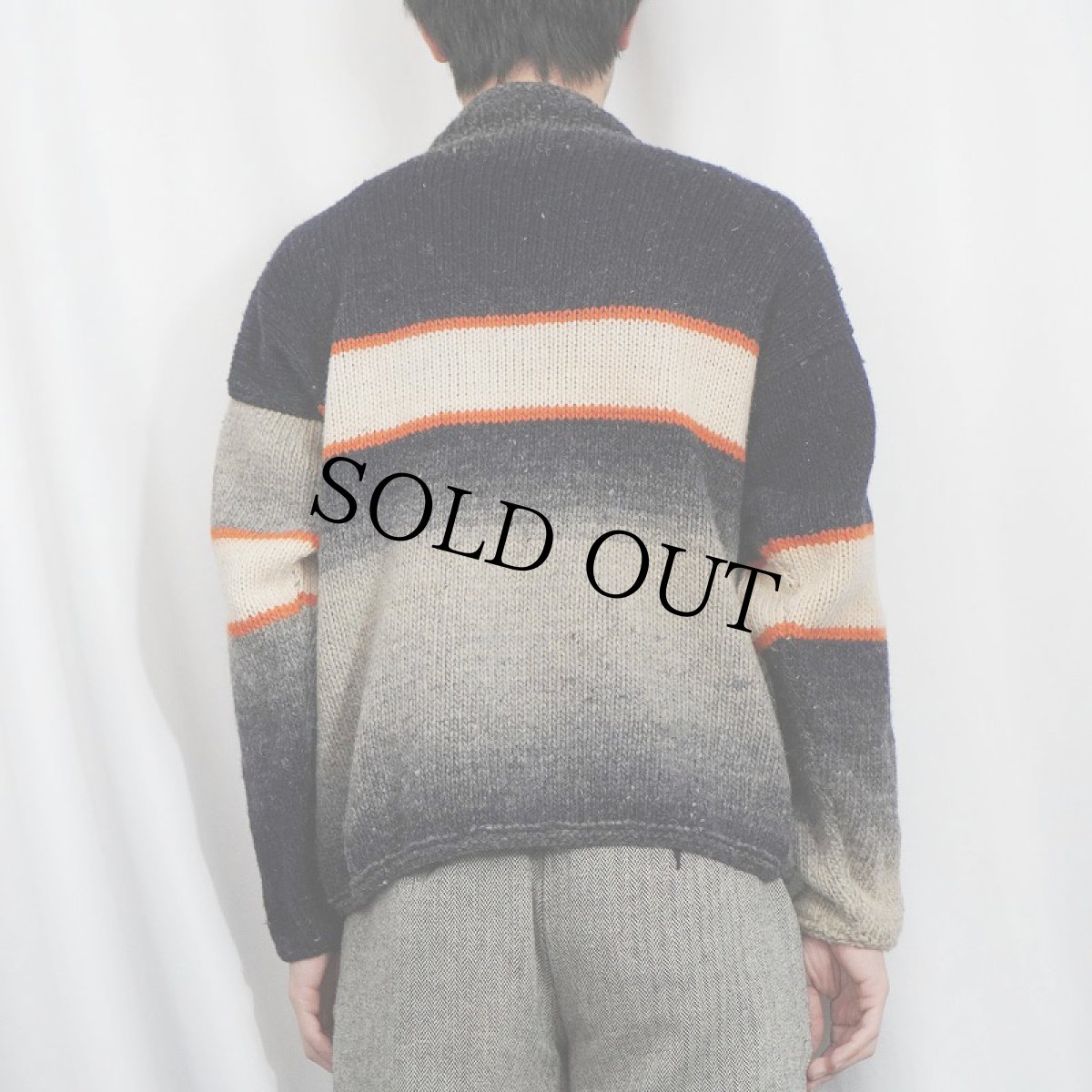 画像5: グラデーションデザイン ロールネック ウールニットセーター (5)