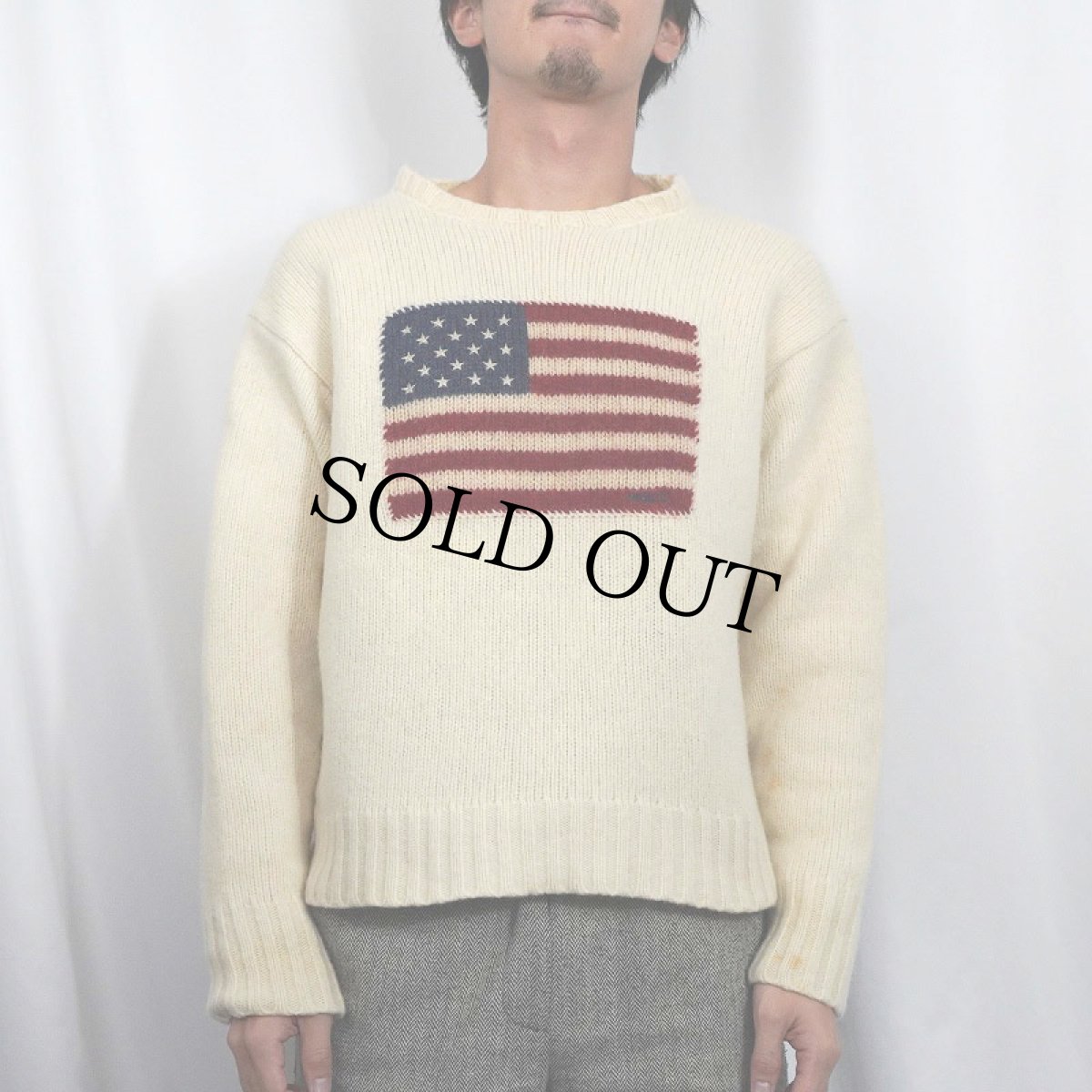 画像2: 90's POLO Ralph Lauren  星条旗柄 ウールニットセーター M (2)