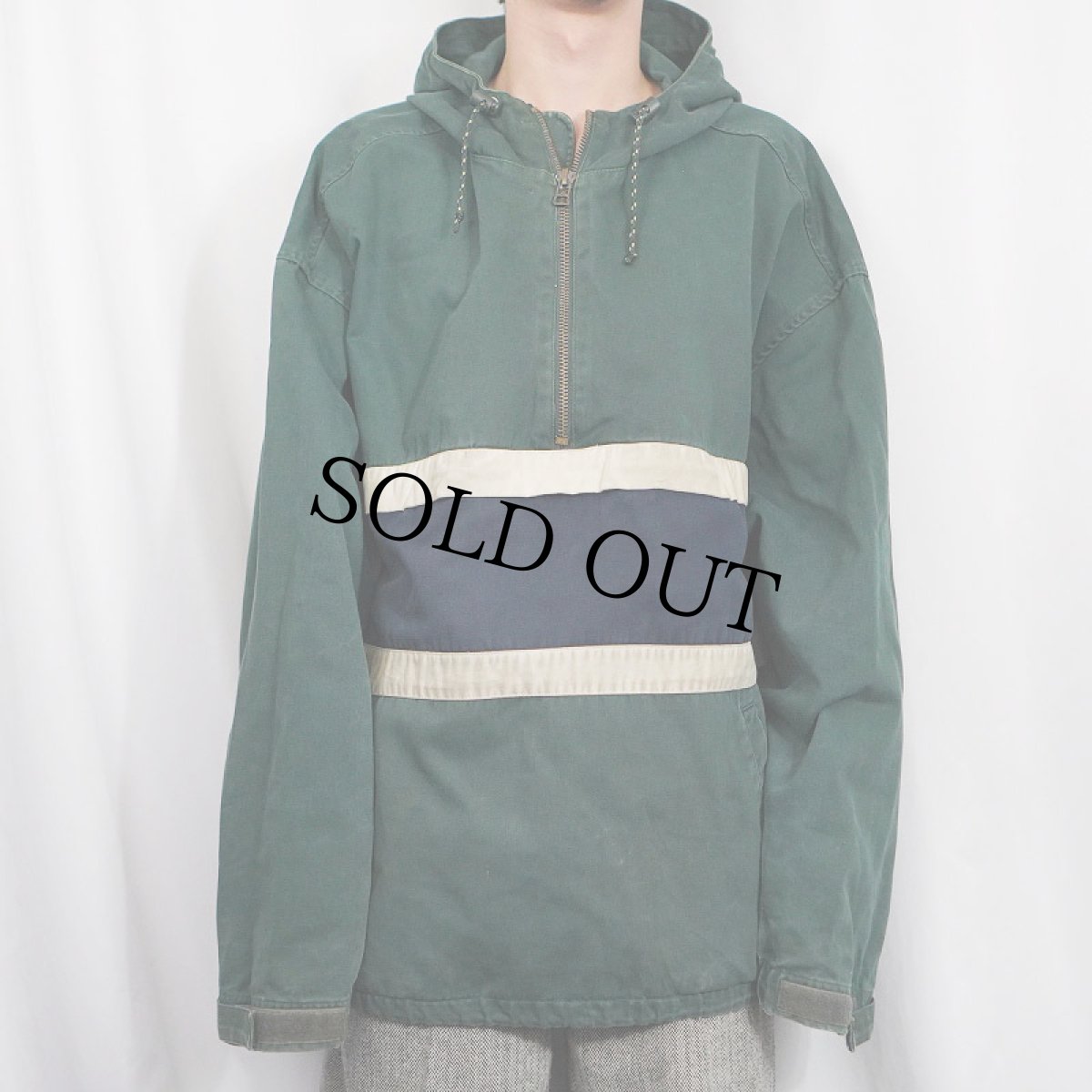 画像2: 90's OLD NAVY ボーダー柄 コットンアノラックパーカー XL (2)