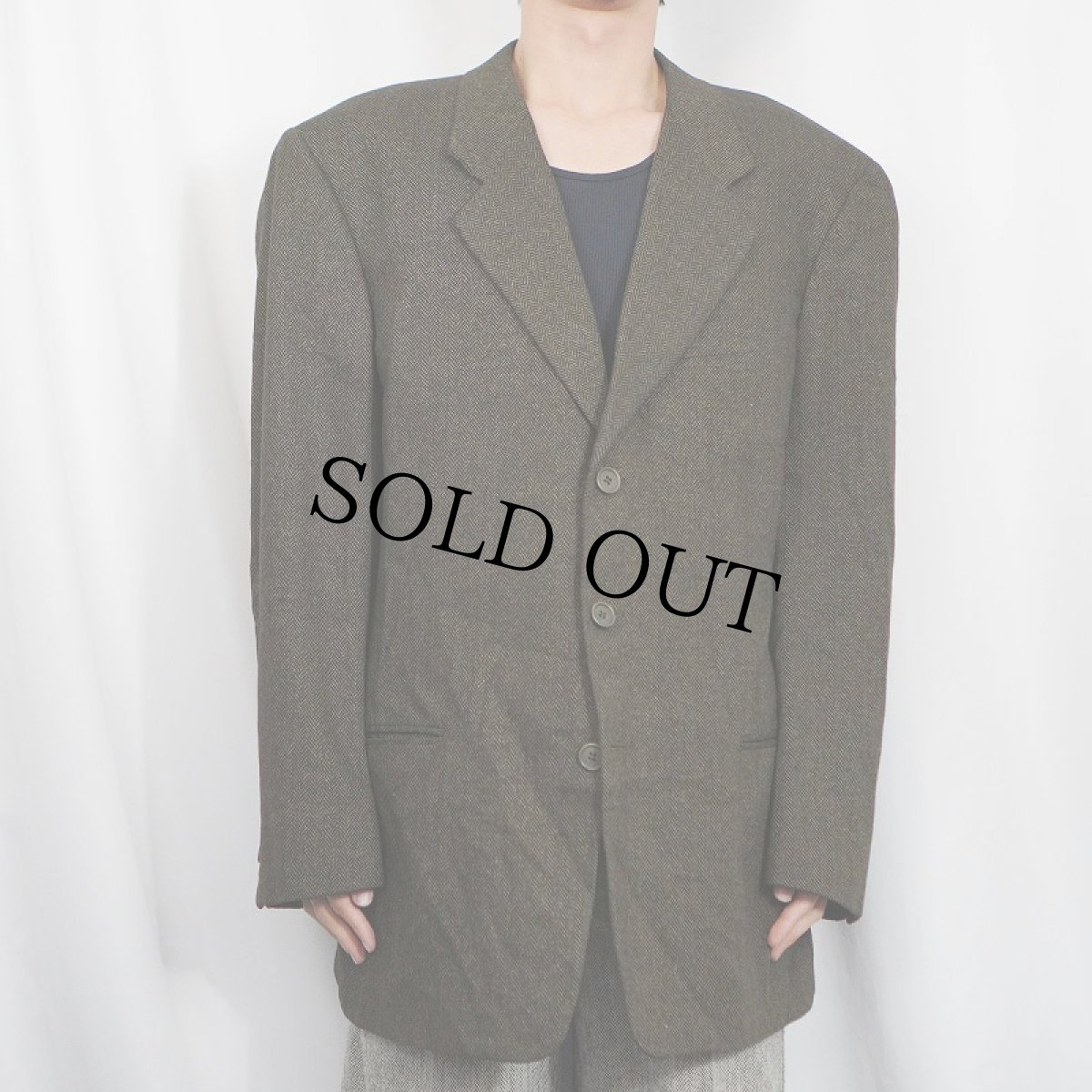 画像2: 90's GIORGIO ARMANI ITALY製 ヘリンボーン織り ウール×シルク テーラードジャケット SIZE42 (2)