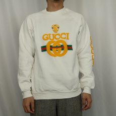 画像2: 90's ブート GUCCI USA製 ロゴプリント ラグランスウェット L (2)
