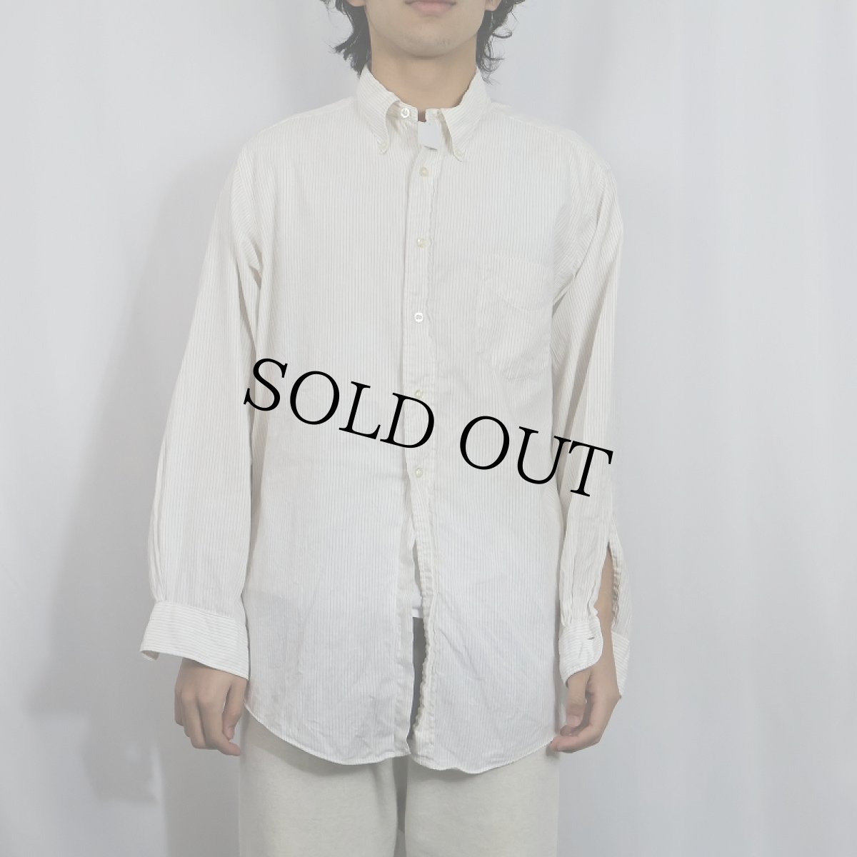 画像2: 60's Parks-Chambers 3点留め マチ付き ストライプ柄 ボタンダウンコットンシャツ SIZE16-5 (2)