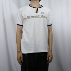 画像2: 80's Champion トリコタグ USA製 "The Westminster News" チョコチン 染み込みプリント リンガーTシャツ M (2)
