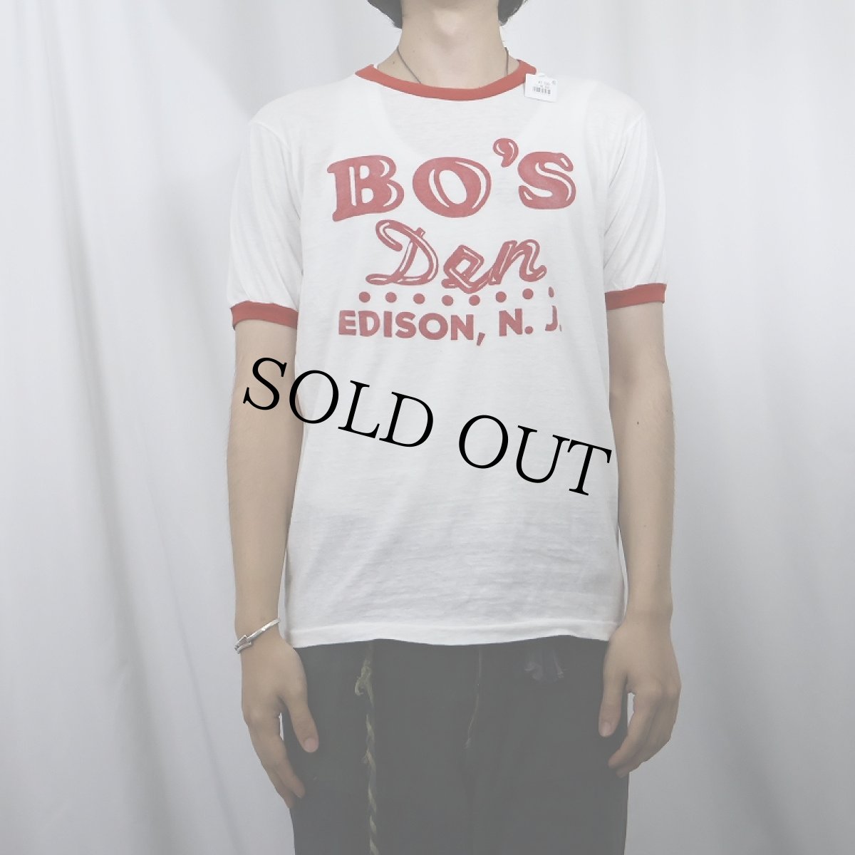 画像2: 80's "BO'S Den EDISON, N.J." プリント リンガーTシャツ (2)