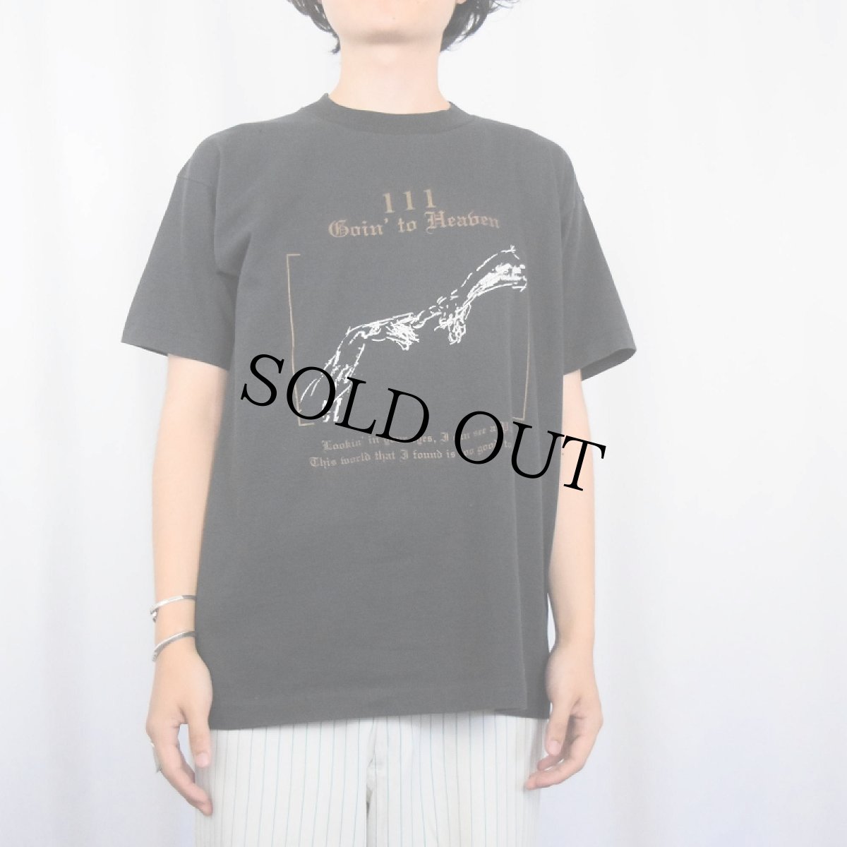 画像2: 90's USA製 アダムの創造 パロディプリントTシャツ BLACK L (2)