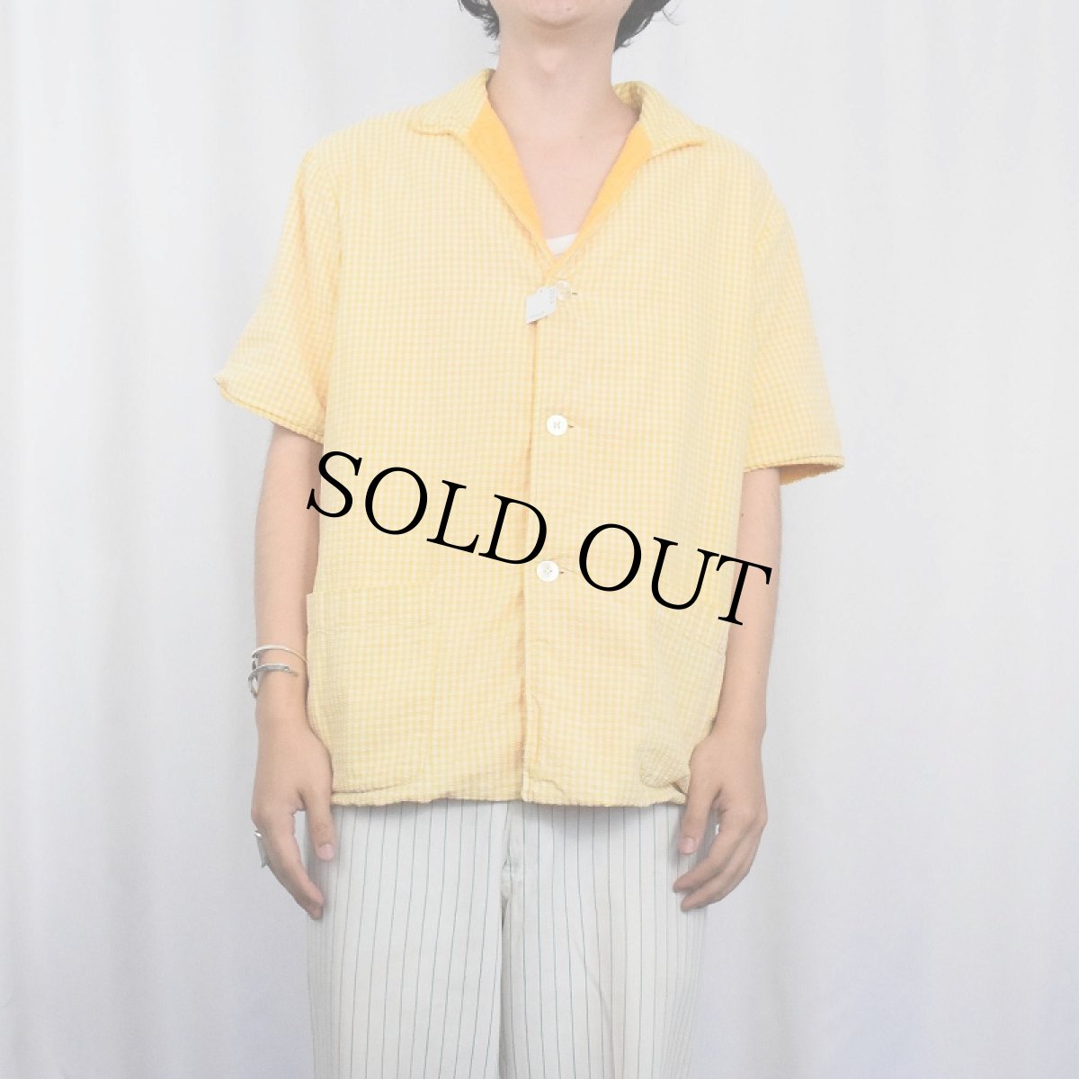 画像2: 60's STATE-O-MAINE ギンガムチェック柄 シアサッカー ビーチシャツ M (2)