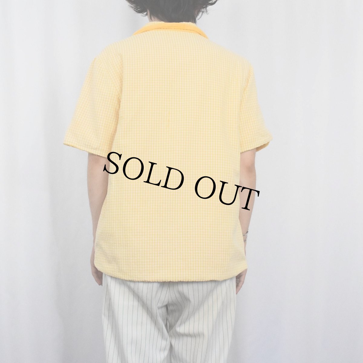 画像3: 60's STATE-O-MAINE ギンガムチェック柄 シアサッカー ビーチシャツ M (3)