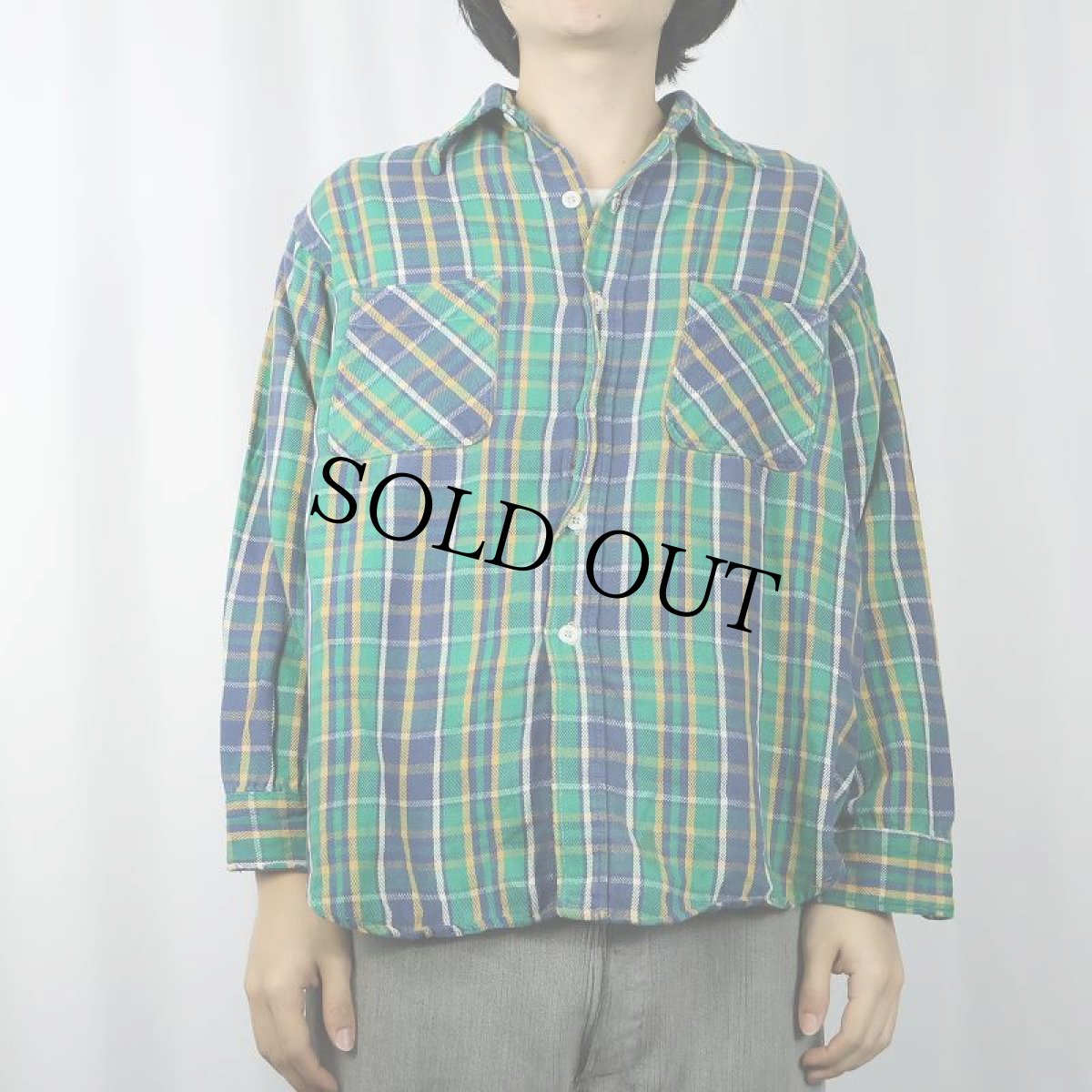 画像2: 60's Grants チェック柄 ヘビーネルシャツ L (2)