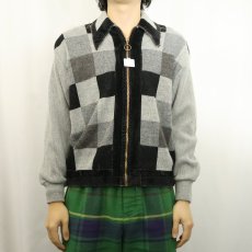 画像2: 70's McBriar 格子柄 ベロア切り替え アクリルニットジャケット (2)