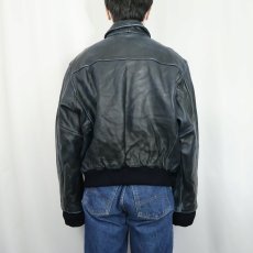 画像4: 70〜80's Schott USA製 ロゴ刺繍 レザージャケット BLACK L (4)