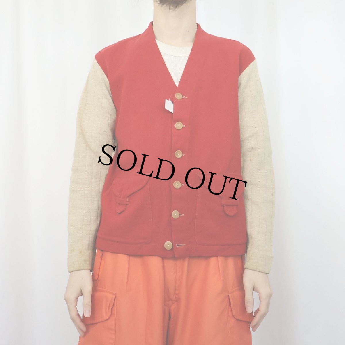 画像2: 〜50's ニット切り替え 2トーン ウールカーディガン (2)