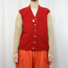 画像2: 〜50's ニット切り替え 2トーン ウールカーディガン (2)