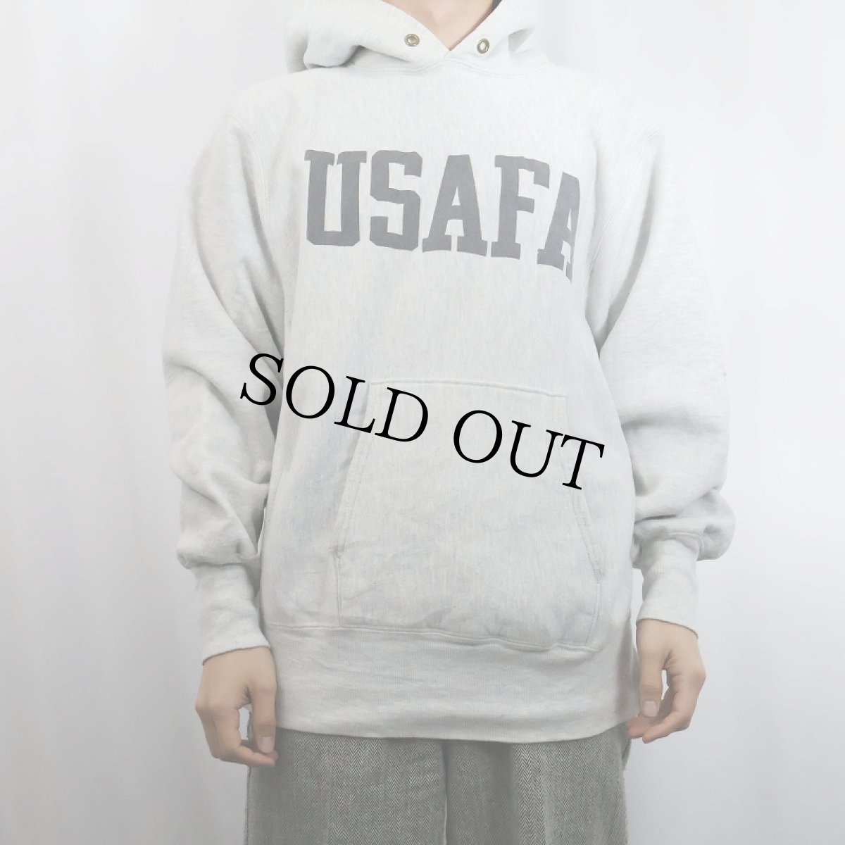 画像2: 90's Champion REVERSE WEAVE USA製 "USAFA" リフレクタープリントスウェットフーディー L (2)
