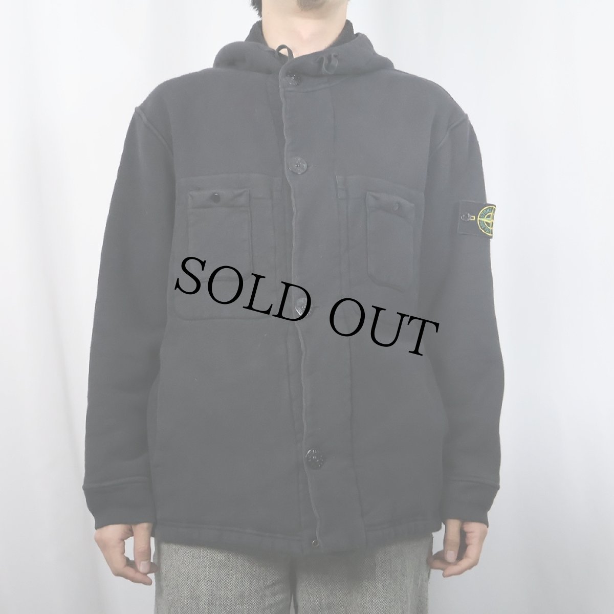 画像2: 90's STONE ISLAND ITALY製 ボアライナー スウェットパーカー BLACK L (2)