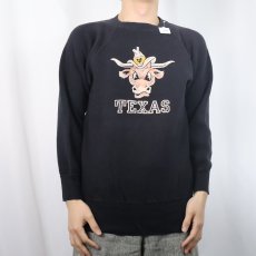 画像2: 60's "TEXAS" 脇下三角ガゼット カラーフロッキープリント ラグランスウェット BLACK (2)