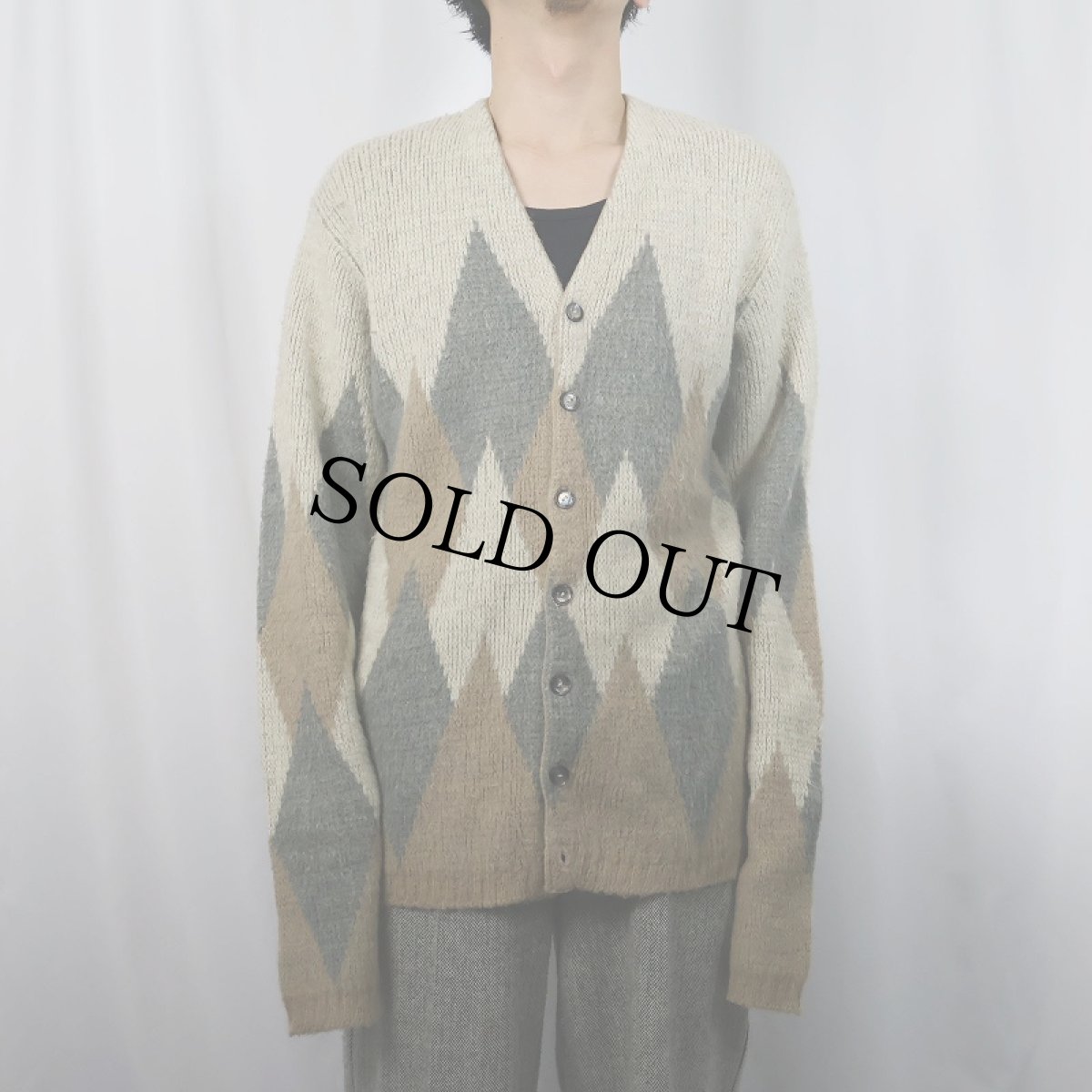 画像2: 60's YOUNG BREED by REVERE アーガイル柄 モヘアニットカーディガン L (2)