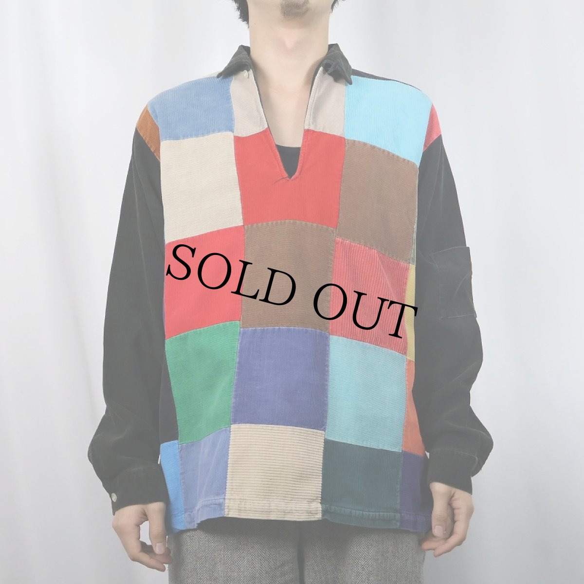 画像2: 60's Manhattan パッチワーク プルオーバー コーデュロイシャツ L 16-16 1/2 (2)