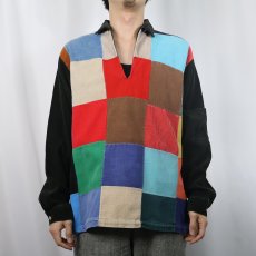 画像2: 60's Manhattan パッチワーク プルオーバー コーデュロイシャツ L 16-16 1/2 (2)