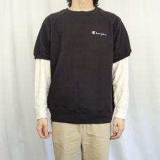 画像2: 90's Champion 青刺繍タグ 中期 USA製 ロゴ刺繍 半袖スウェット BLACK XL (2)