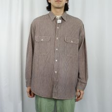 画像2: 60〜70's ヒッコリーストライプ 猫目ボタン ワークシャツ (2)