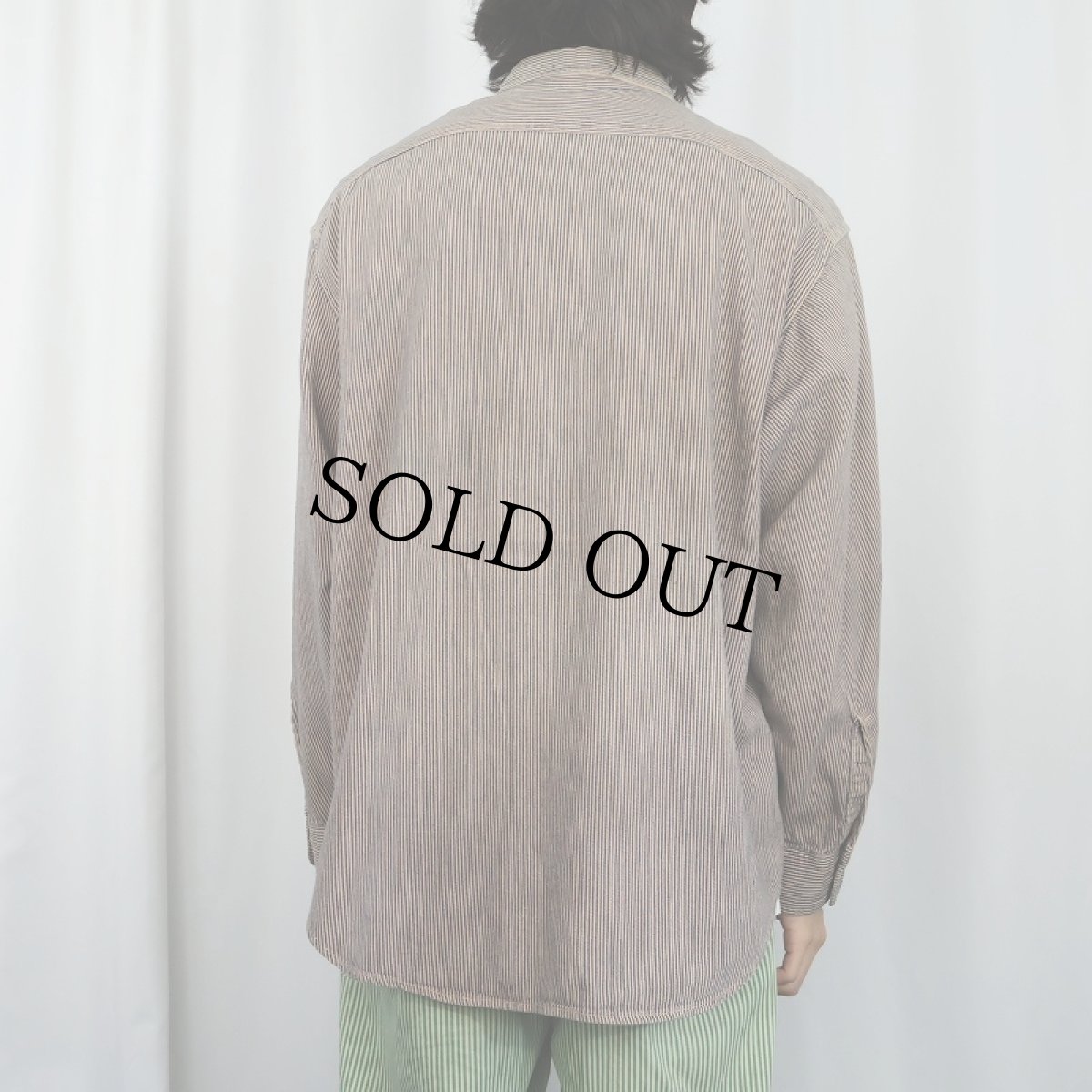 画像3: 60〜70's ヒッコリーストライプ 猫目ボタン ワークシャツ (3)