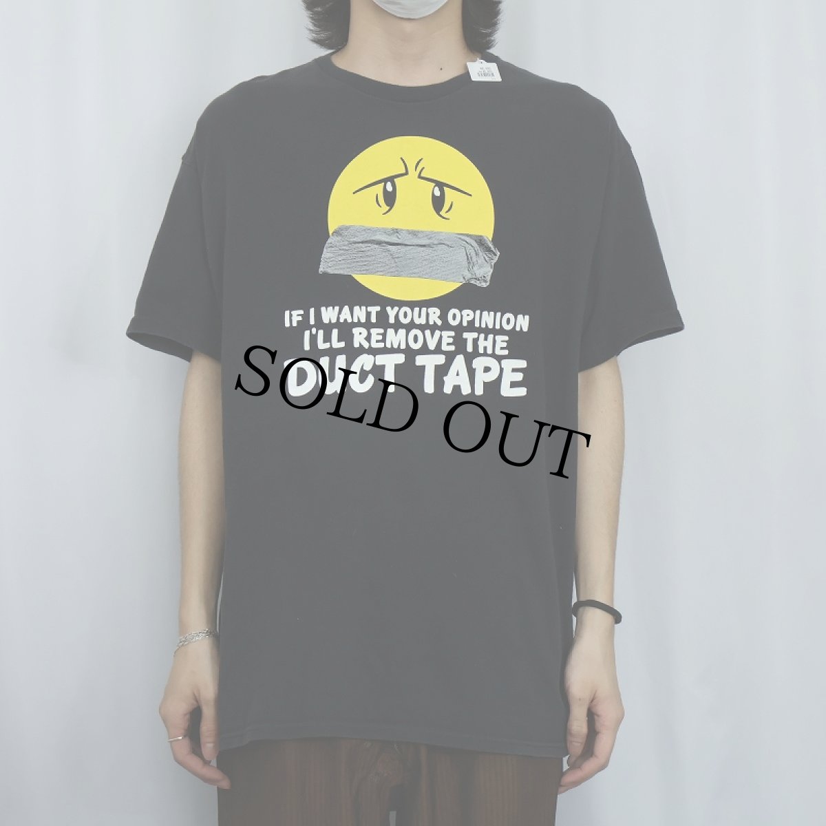 画像2: "IF I WANT YOUR OPINION ...." スマイルプリントTシャツ BLACK XL (2)