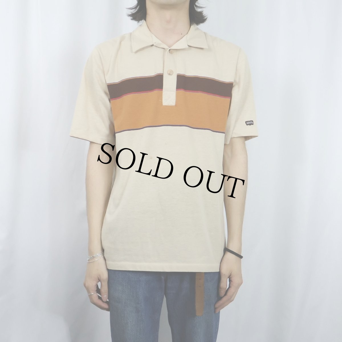 画像2: 70's Levi's ボーダー柄 ポロシャツ XL (2)